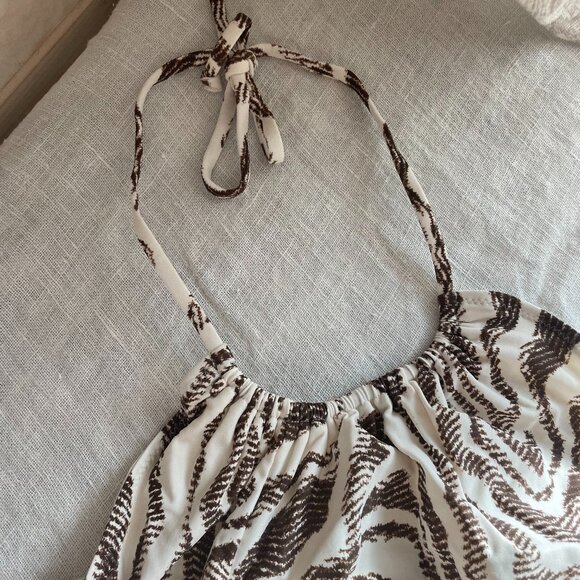 Ganni Recycled Printed Tieband Swimsuit in Egret - Picture 2 of 6